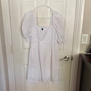 Old Navy White Textured Puff-Sleeve Mini Dress